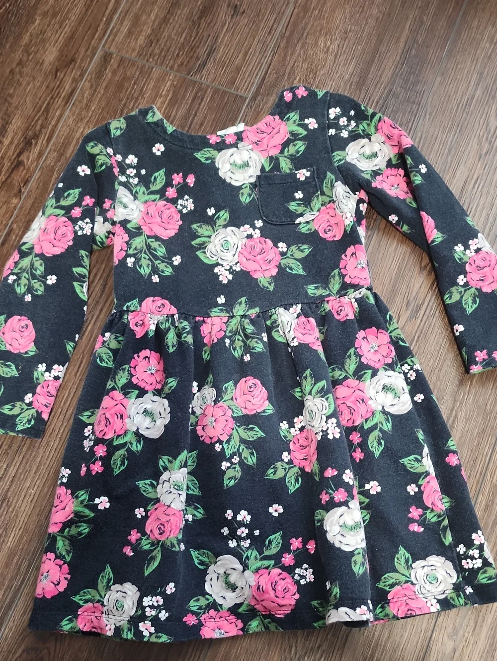 Carter's Black Long-Sleeve Floral Dress - Pink & White Roses